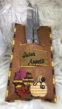 Preview: ITH - Stickdatei Bestecktasche Kuerbis mit Schild